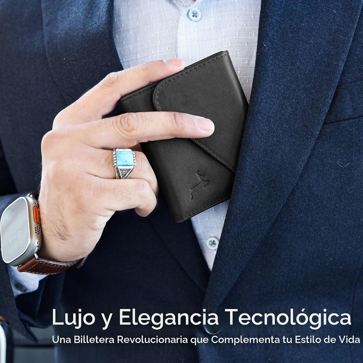 Cartera de cuero de grano completo para hombre, hecha a mano con bl...
