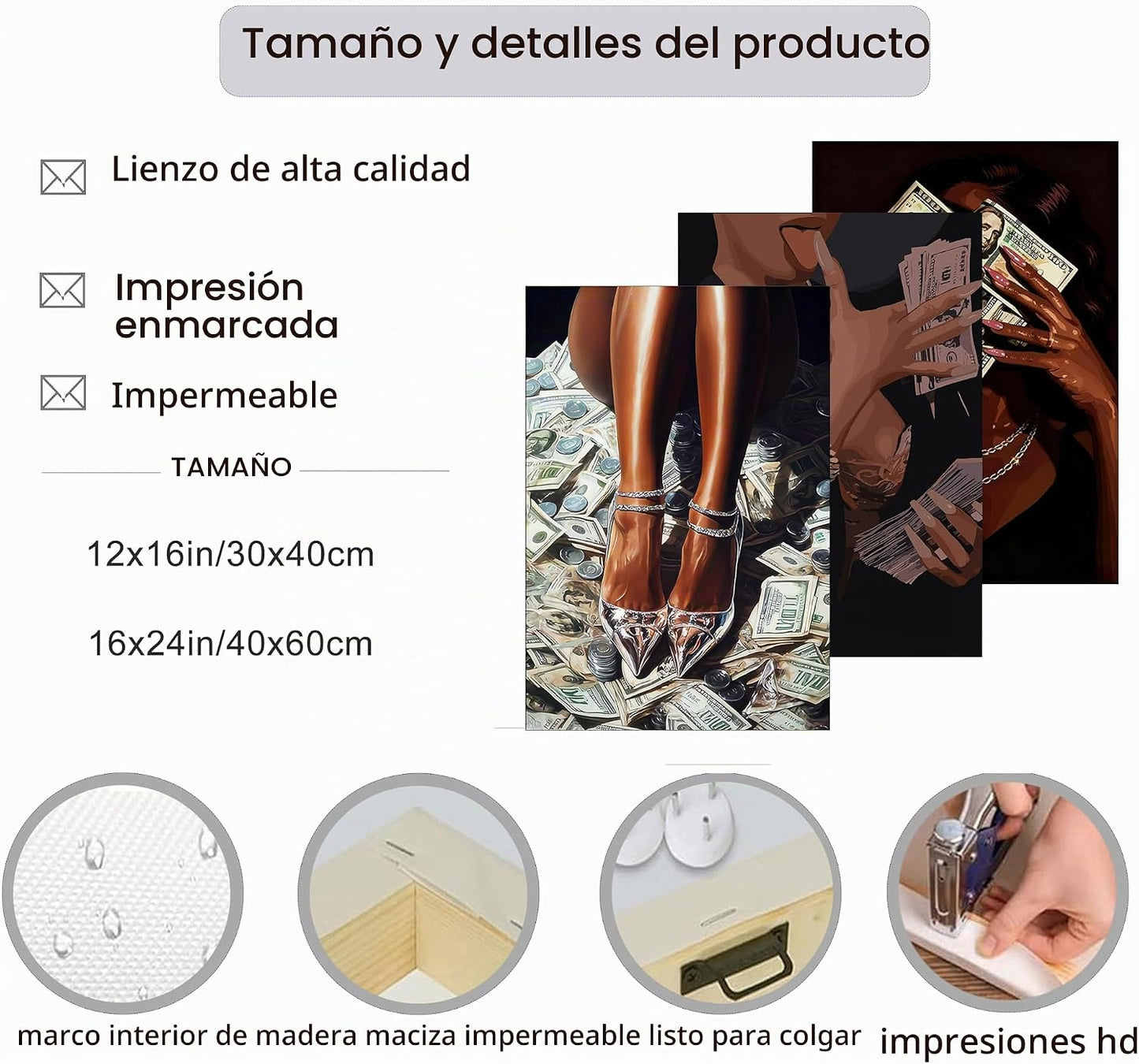 Arte de pared moderno de niña negra con dinero, imágenes de mujer a...