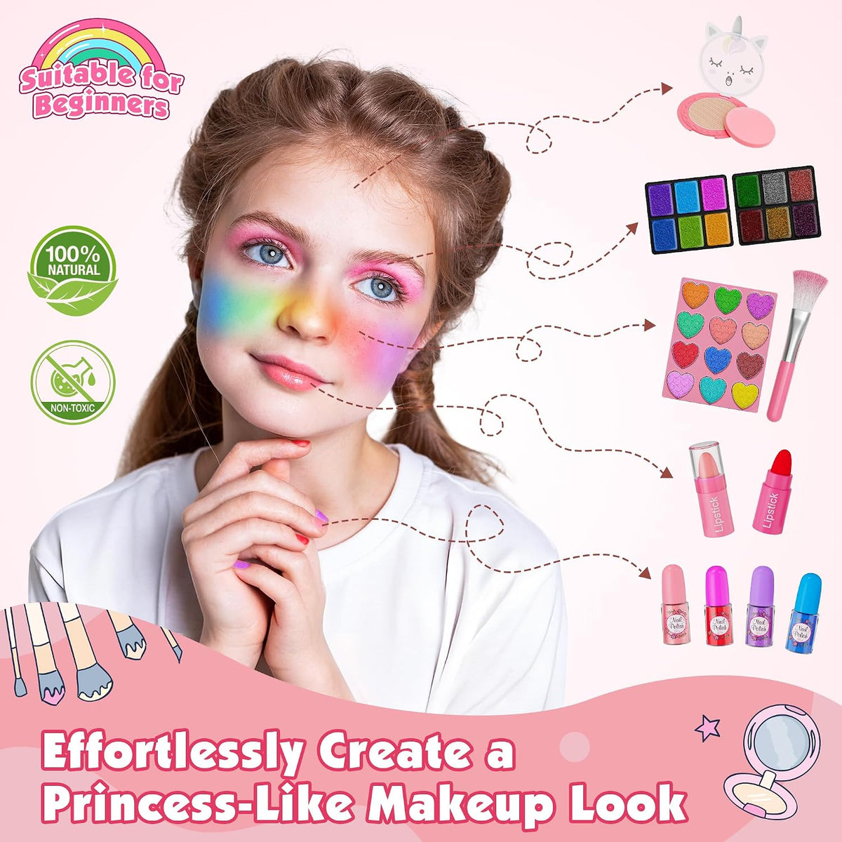 Kit de maquillaje de 59 piezas para niña, estuche de maquillaje lav...