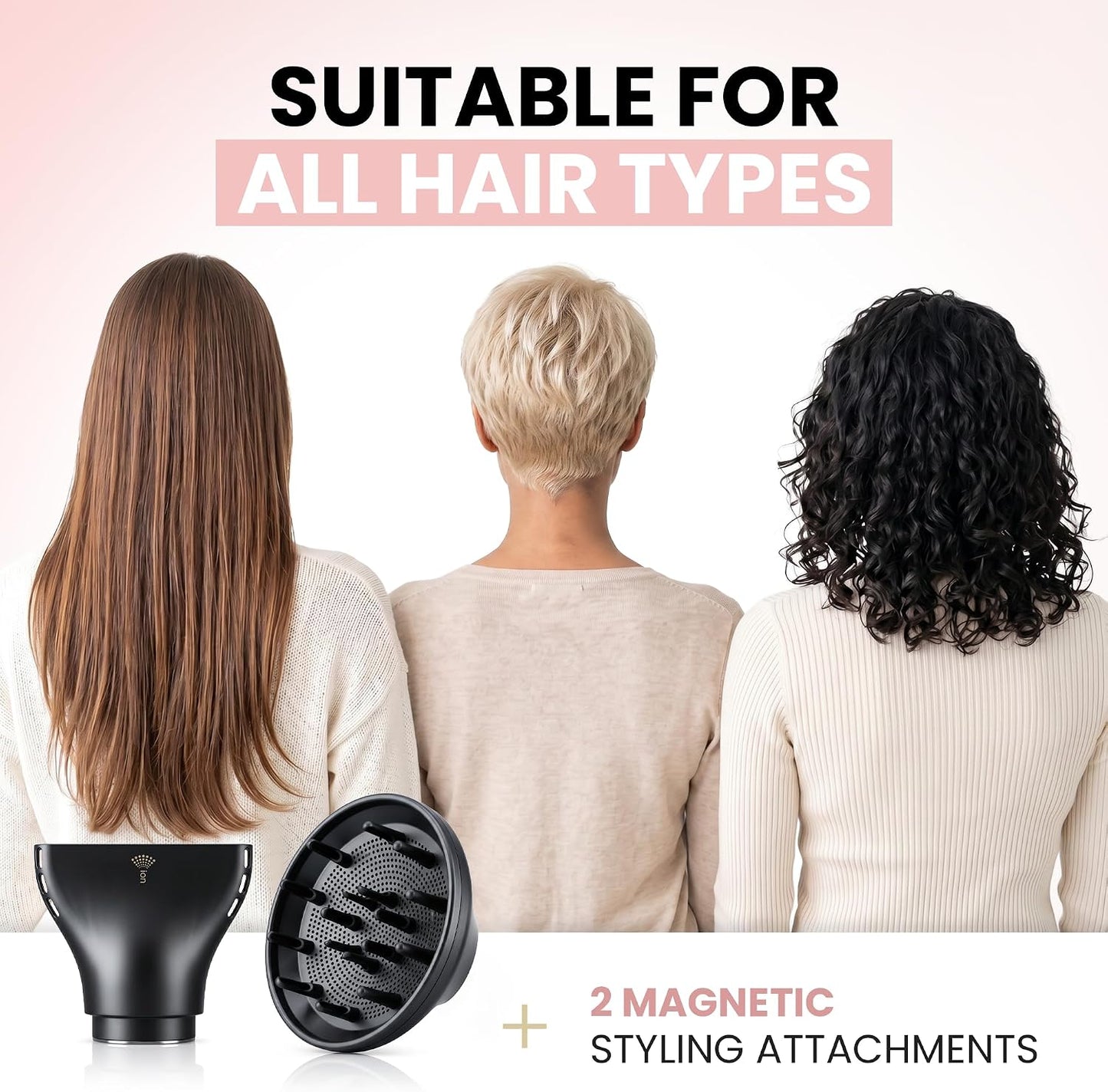 ELLA BELLA® Secador de pelo iónico (plegable) con difusor, perfecto...