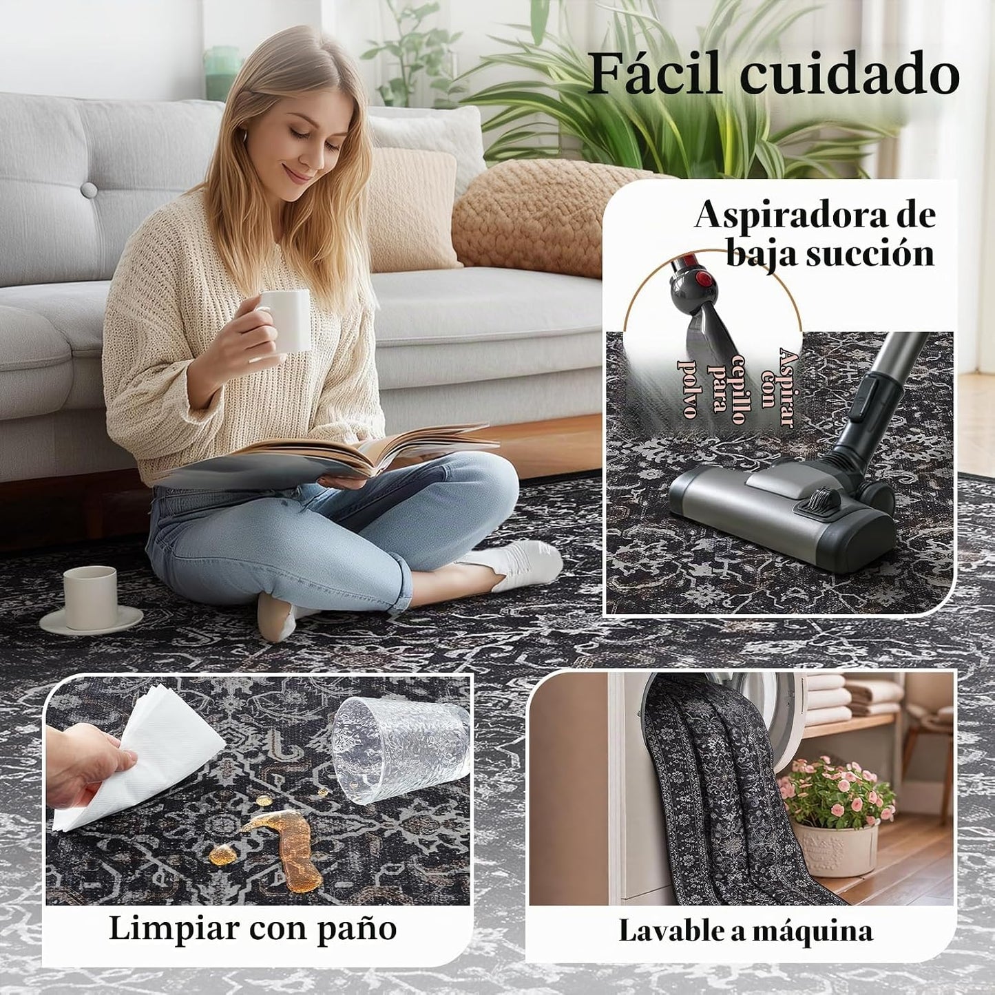 Jainmy Alfombras de área color carbón de 5 x 7 pies para sala de es...