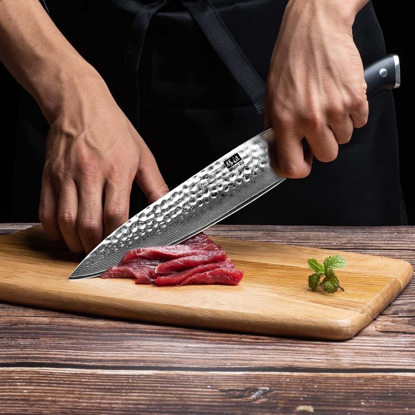 SHAN ZU Cuchillo de chef, cuchillo de acero damasquino de 8 pulgada...