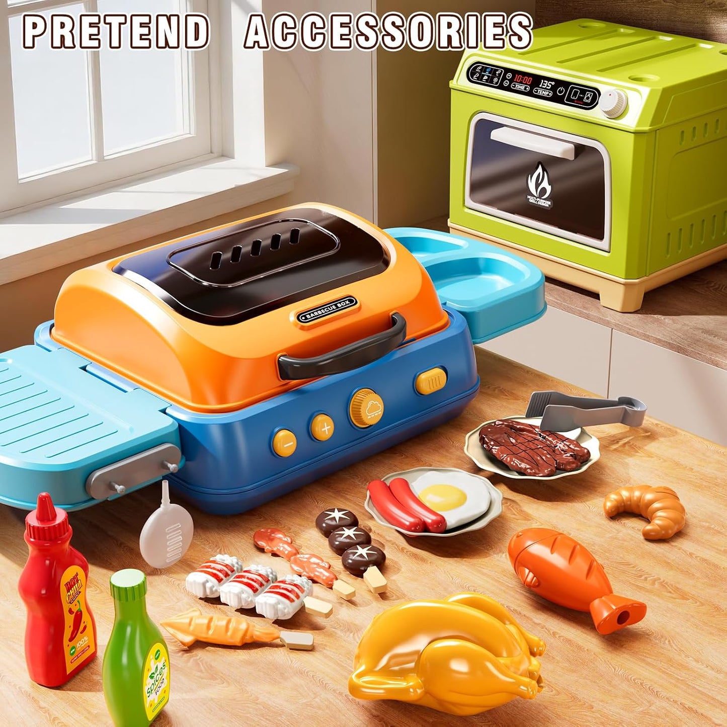 KIZONLY Juego de barbacoa para niños, juego de cocina de 2 capas co...