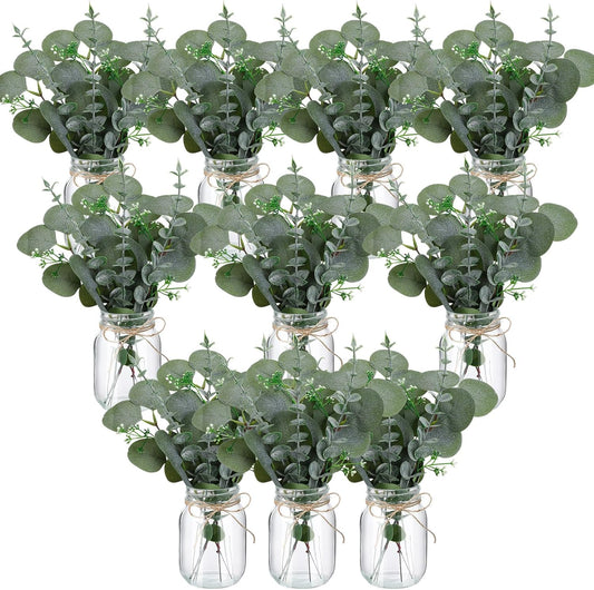 XunYee Juego de 10 centros de mesa con tarro de albañil de flores,...