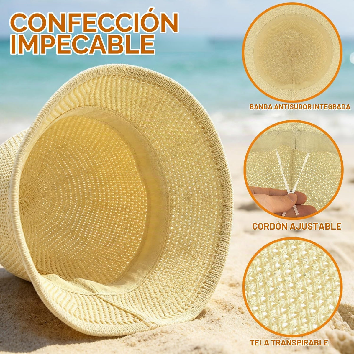 Sombrero de pescador de ganchillo para mujer, sombrero ligero de pa...