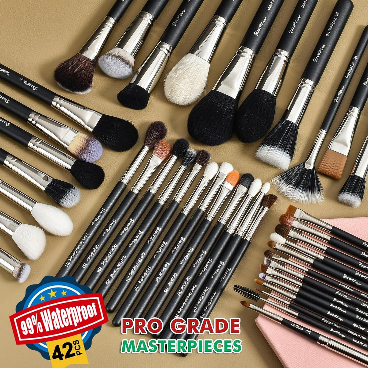 Bueart Design Juego de 42 brochas de maquillaje de grado profesiona...