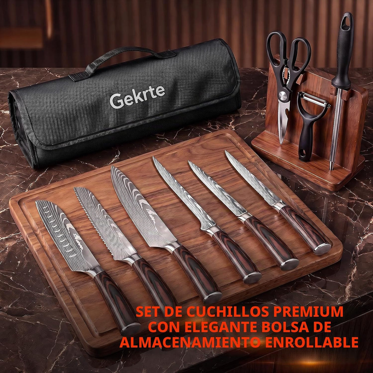 Juego de cuchillos de cocina con bolsa de rollo, juego de 9 cuchill...