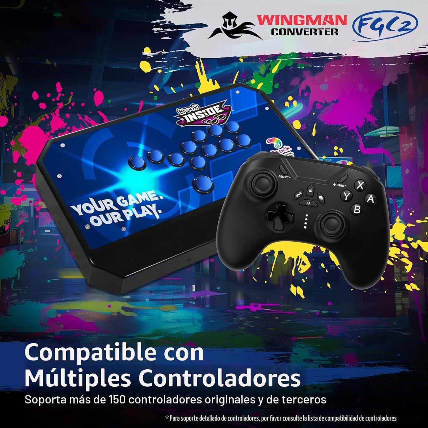 Brook Wingman FGC2 Convertidor con Llavero - Adaptador de Joystick...
