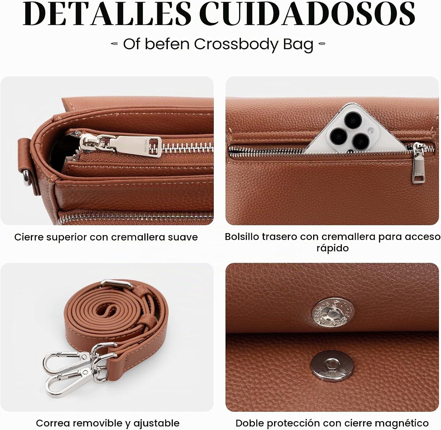 befen Bolsos cruzados de cuero genuino para mujer, bolso mediano co...