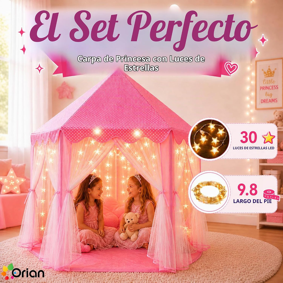 ORIAN Tienda de campaña Princess Castle Playhouse para niñas con lu...