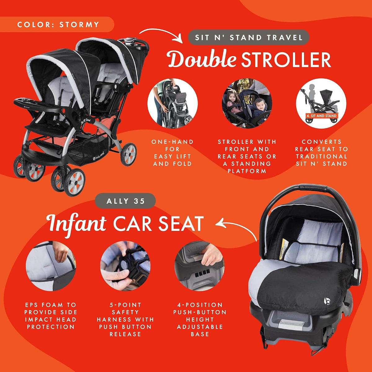 Baby Trend Cochecito doble para bebés y niños pequeños y 2 asientos...