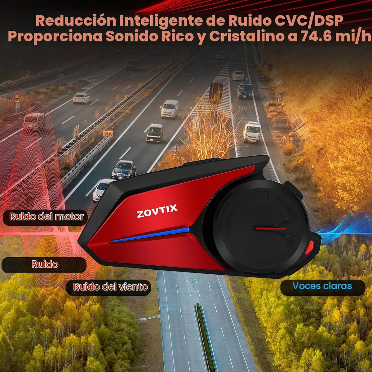 ZOVTIX Auriculares para casco de motocicleta, sistema de comunicaci...