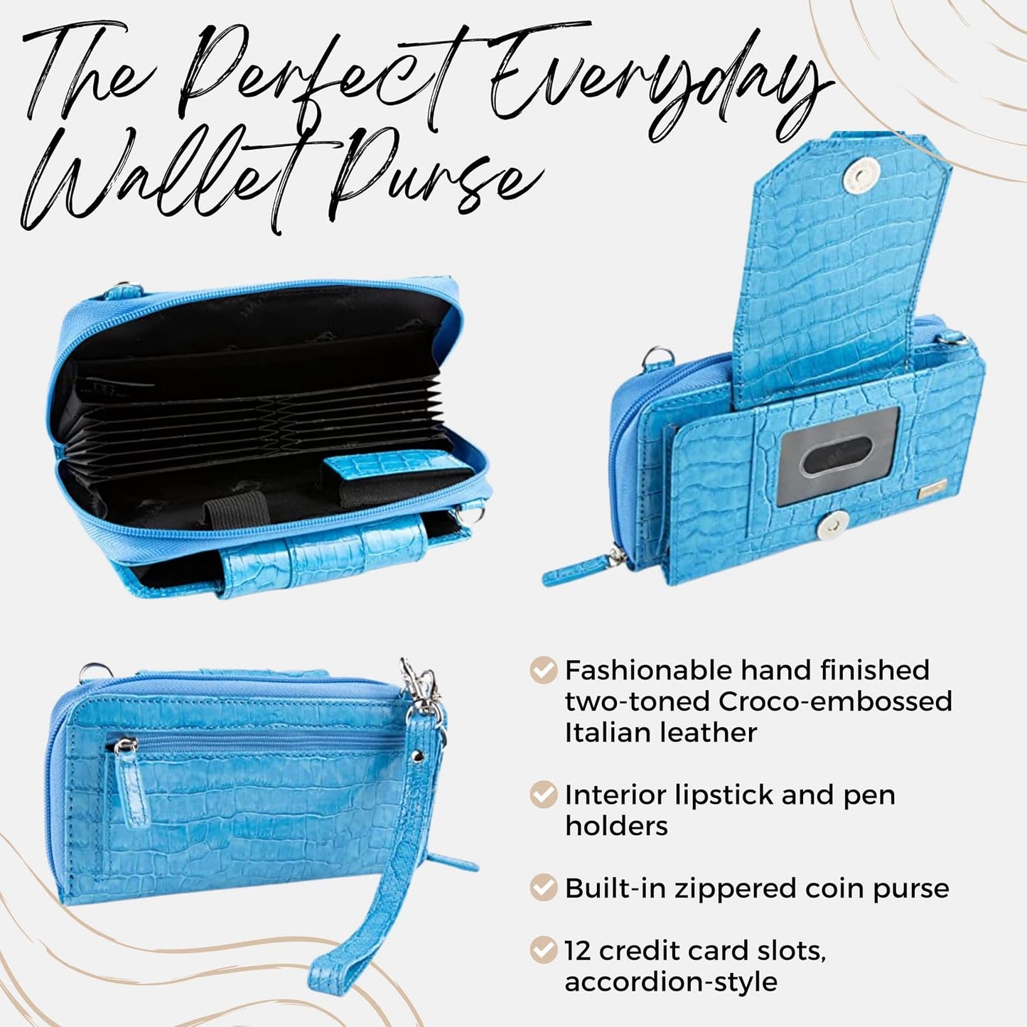 WalletBe Mini bolso cruzado de cuero para mujer con bloqueo RFID Pe...