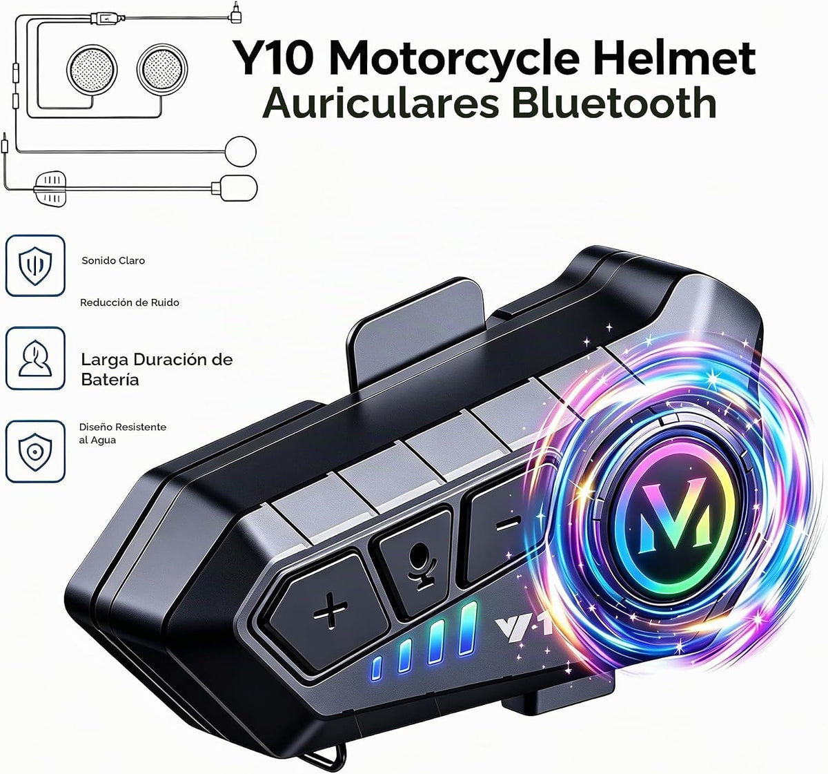 BTQILEYOO Y10 Audífonos Bluetooth para casco de motocicleta, auricu...