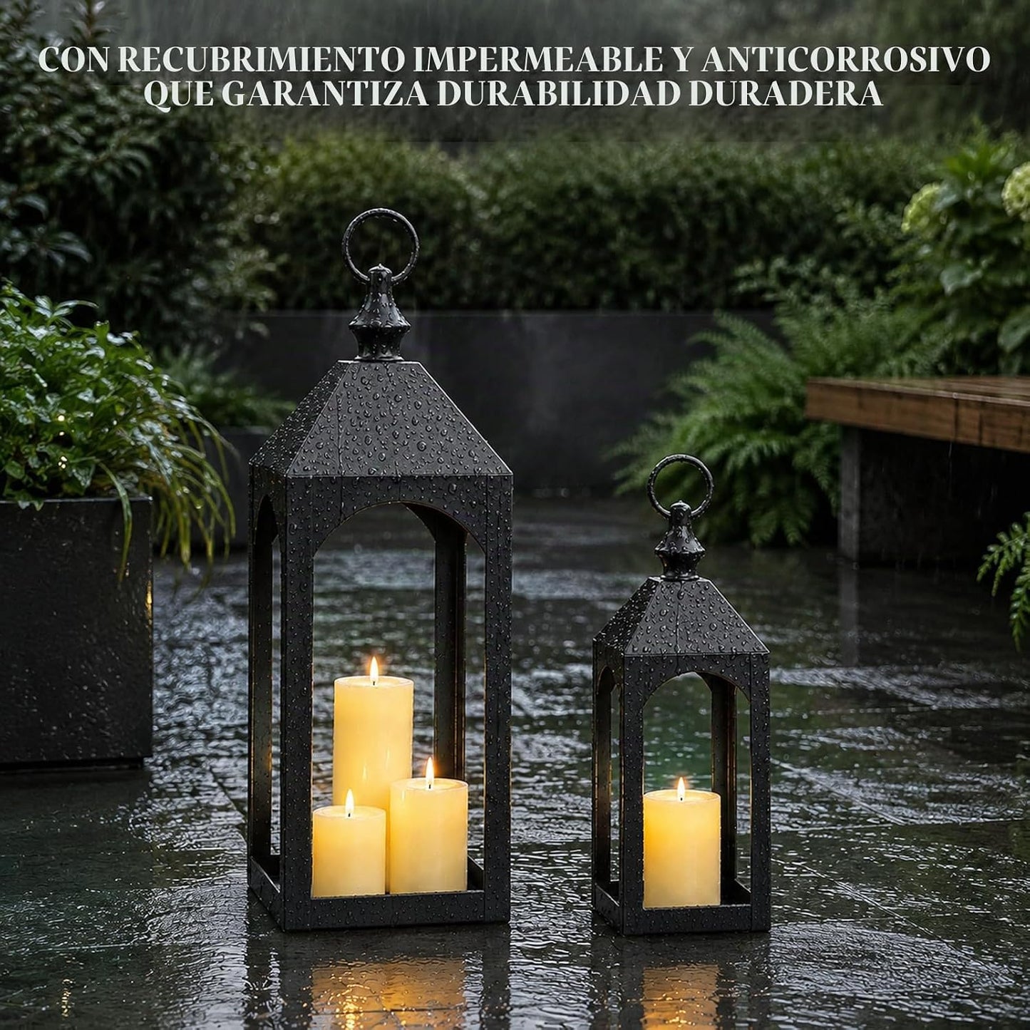 Staymoment Farol de metal negro para exteriores de 17 y 11 pulgadas...