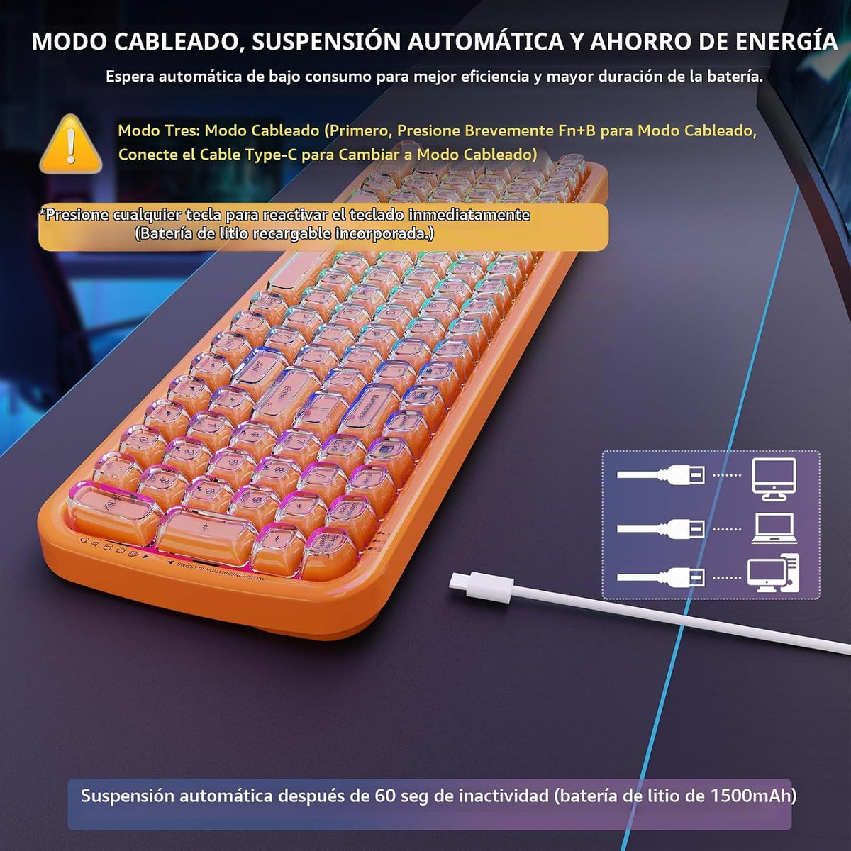 FOPETT Teclado inalámbrico para computadora con retroiluminación RG...