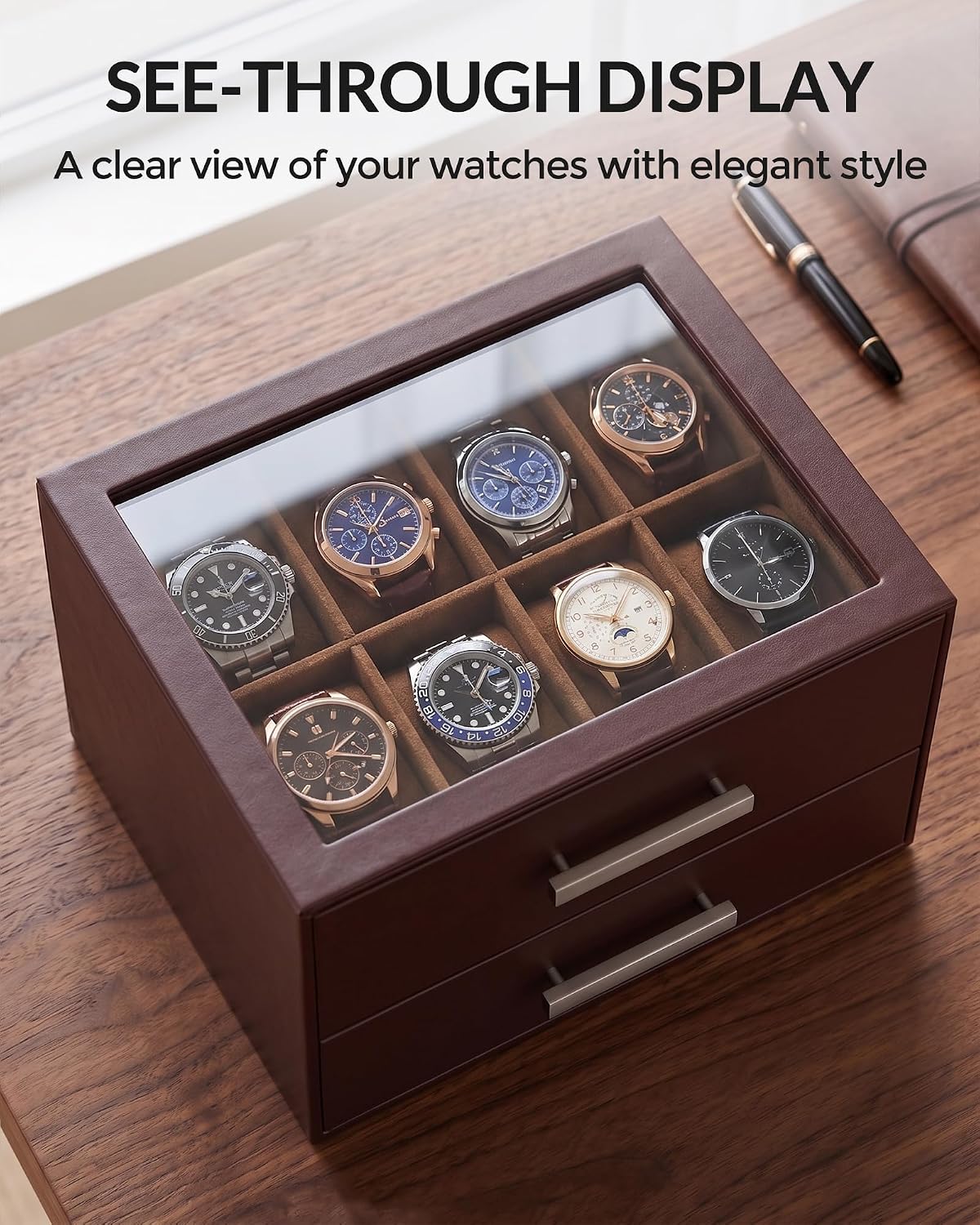 ProCase Caja de reloj de 8 ranuras para hombre, caja de gafas de so...