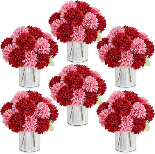 SEKNHOP Centros de mesa de flores prefabricados, juego de 6 crisant...