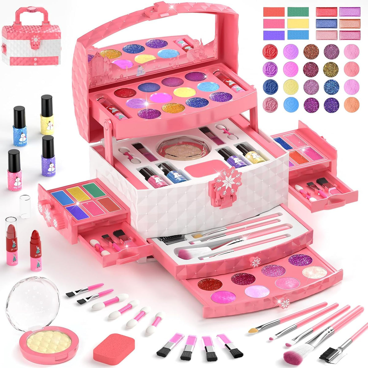 GirlsHome Set de maquillaje para niñas de 56 piezas, lavable, cosmé...