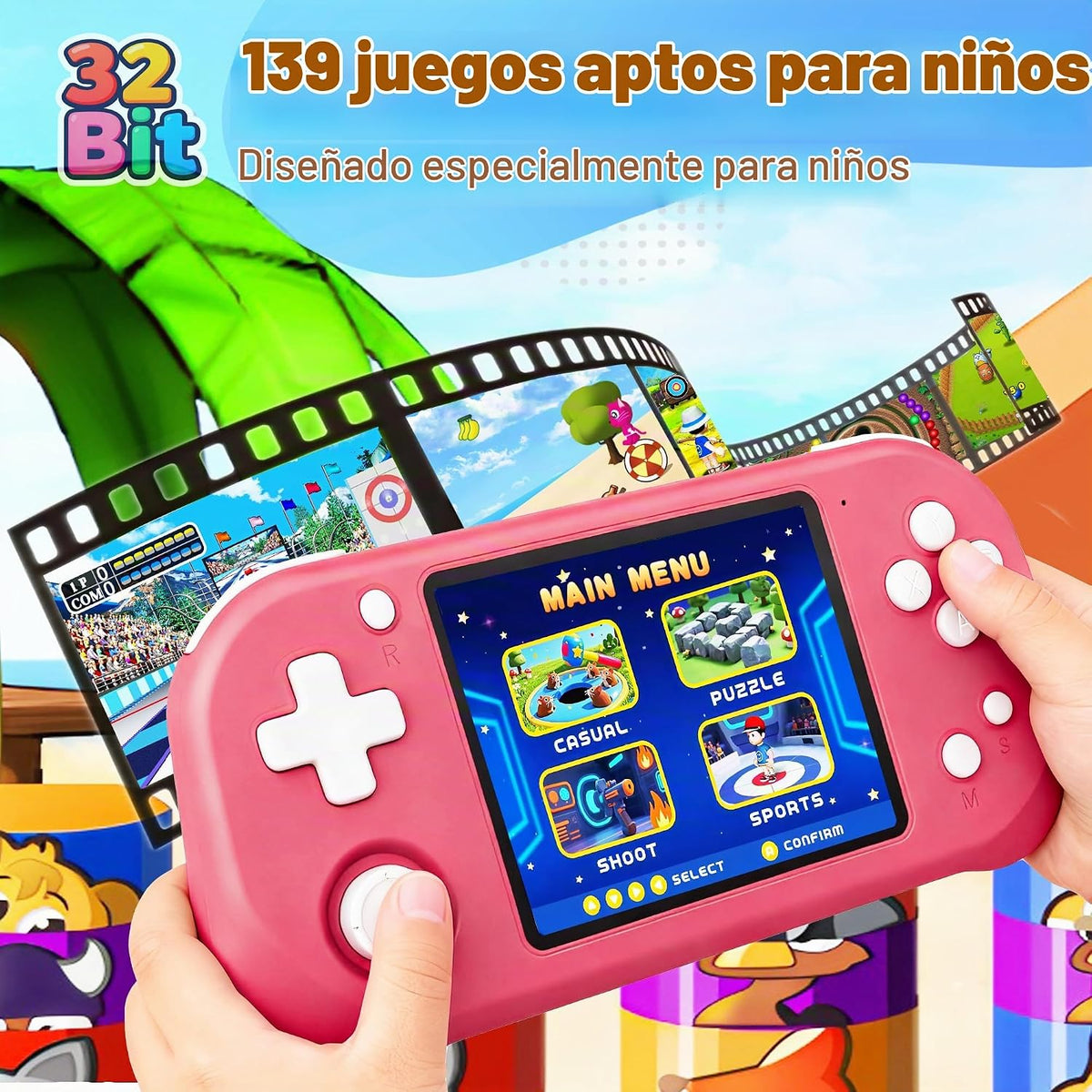 Beijue - Juego de mano para niños con pantalla IPS de 3.5''...