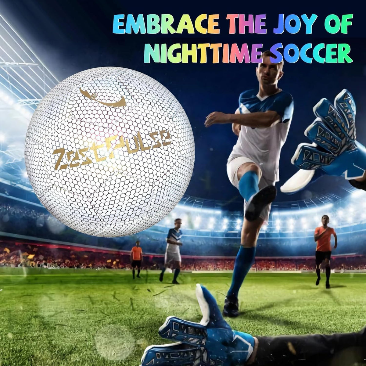ZestPulse Balón de fútbol holográfico reflectante tamaño 3, 4 y 5 p...