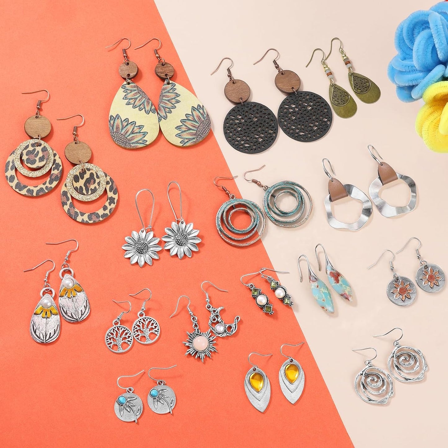 16 pares de aretes para mujeres de moda, Funtopia aretes bohemios c...