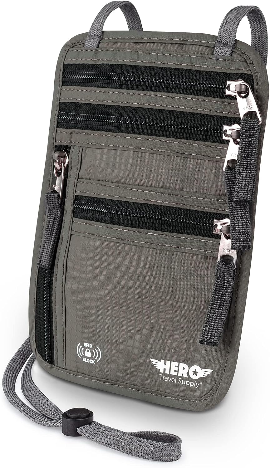 HERO - Cartera para el cuello - Soporte para pasaporte con bloqueo...
