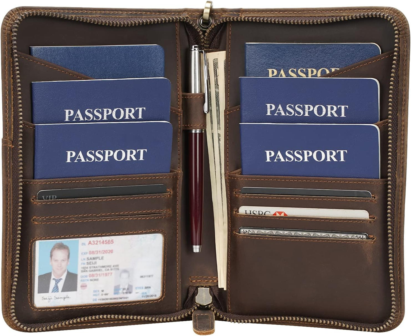 Polare - Funda de piel de grano completo para pasaporte, para hombr...