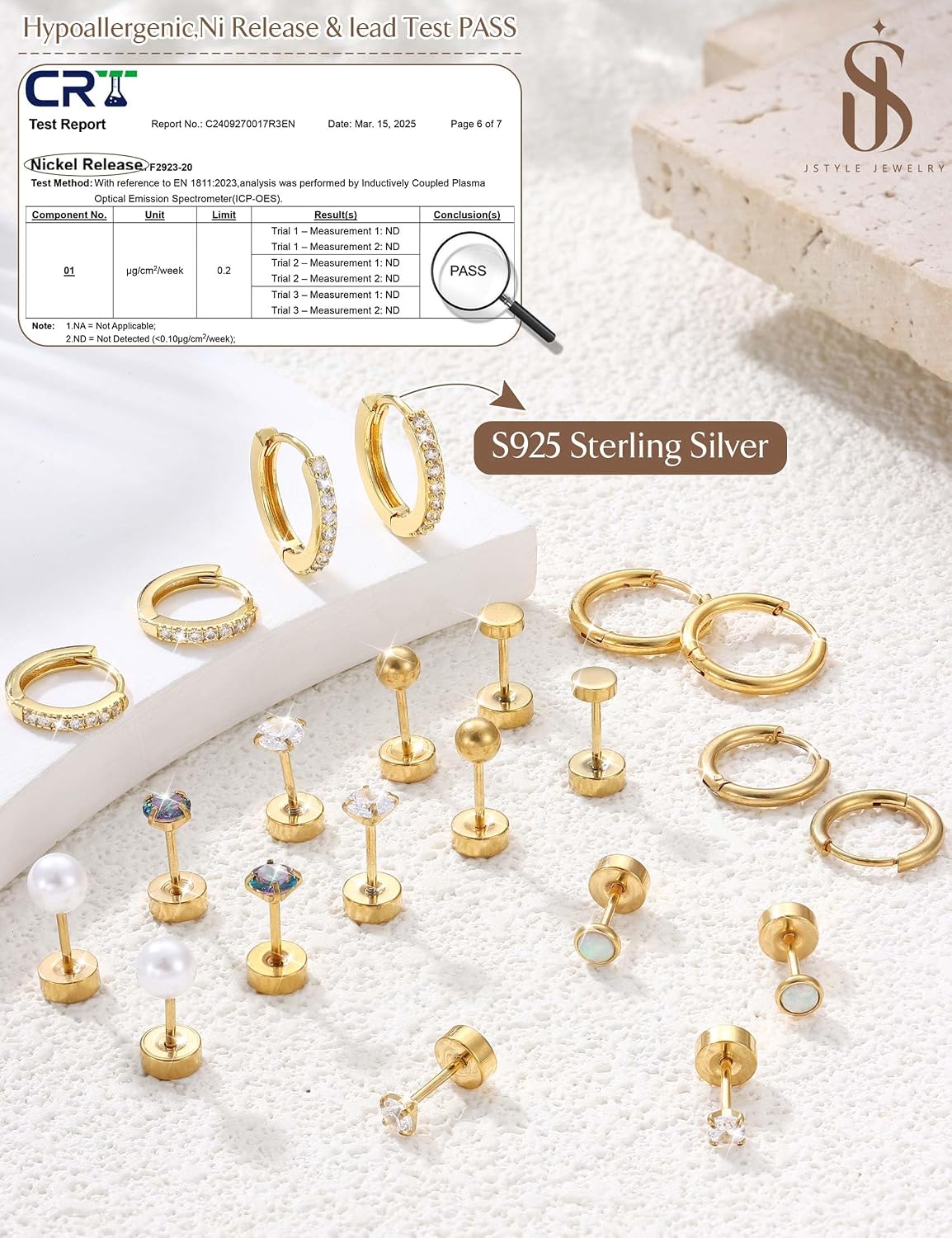Jstyle Aretes de tuerca con aro hipoalergénicos para mujer, pequeño...