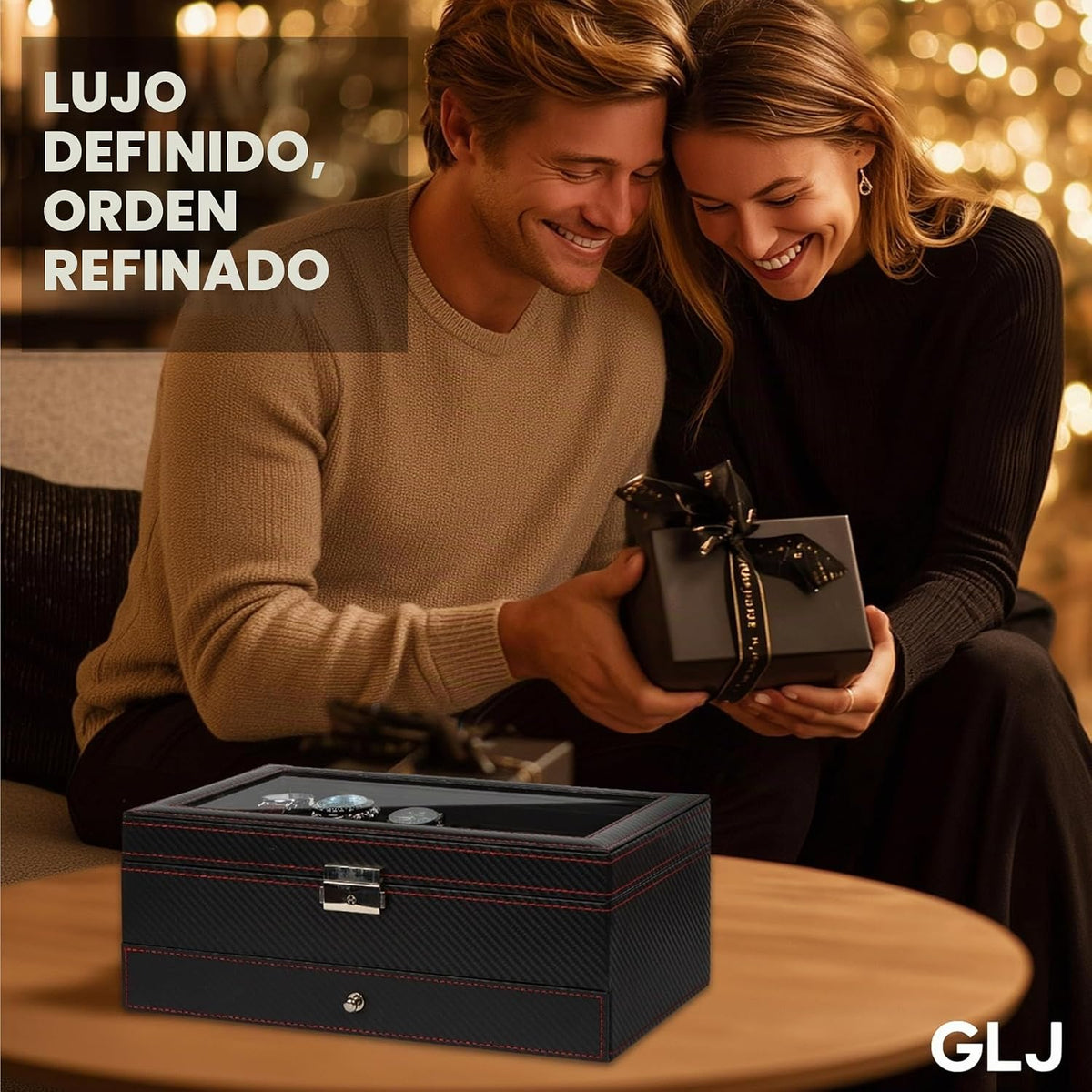 GLJ Caja de joyería para hombres, organizador de joyas con 6 ranura...