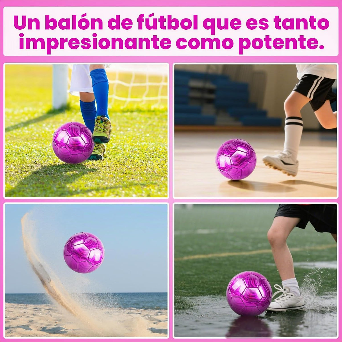 Champhox Pelota de fútbol tamaño 4 con purpurina rosa - Pelota de f...