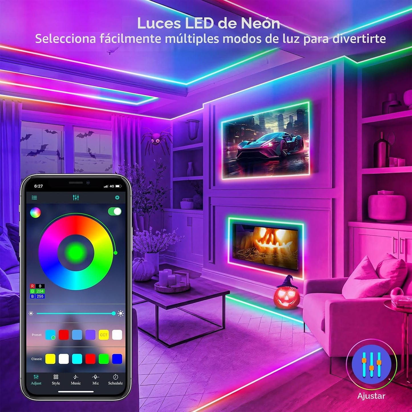 FBZ Cuerda de luces LED de 200 pies, control de luces de neón flexi...