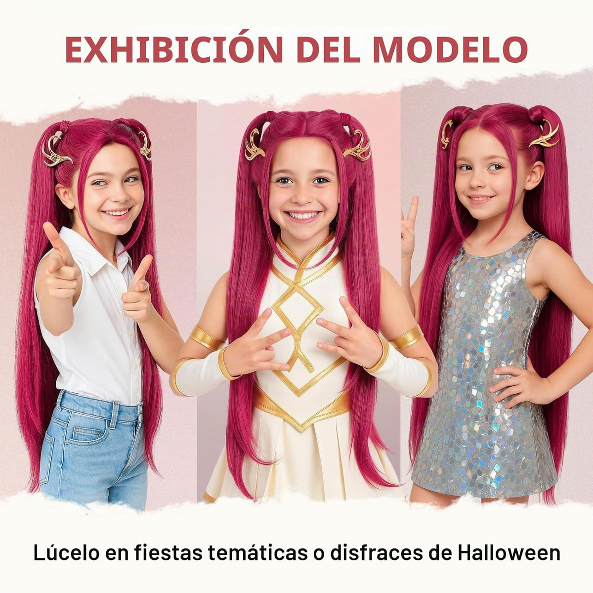 PUREHAIR - Peluca larga de anime en rojo y rosa para disfraz \u2013...