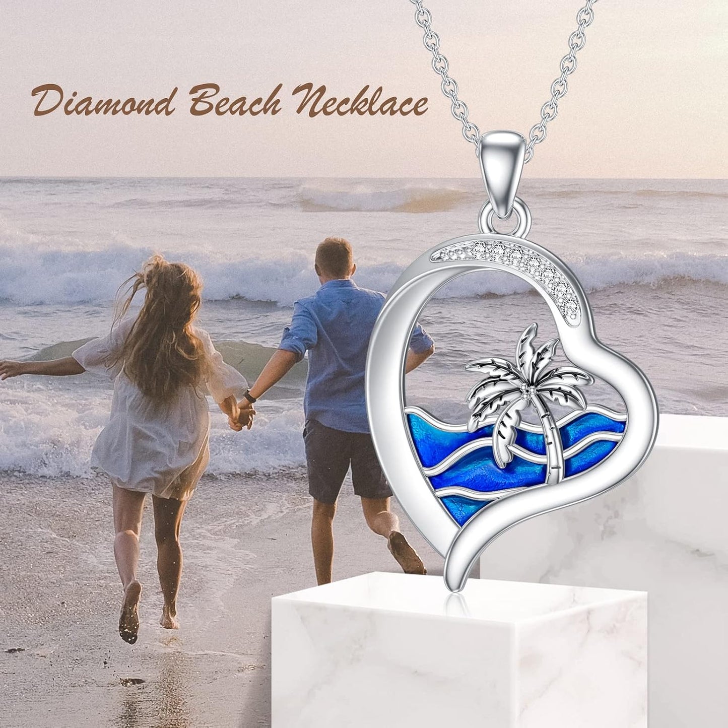 LWXIE Collar de playa de diamantes de plata de ley 925 con dije de...