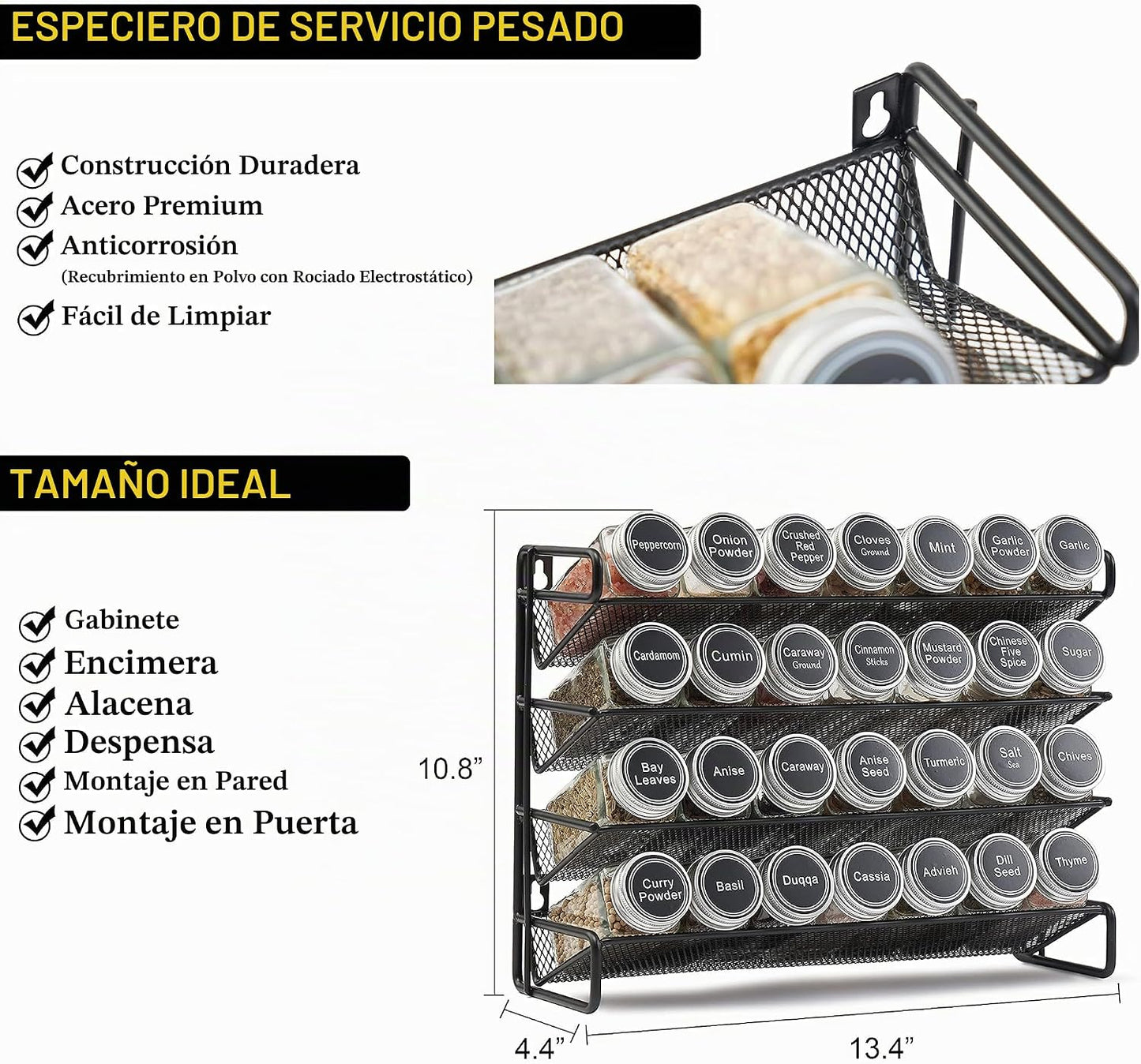 SpaceAid Organizador de especias con 28 tarros de especias, 386 eti...