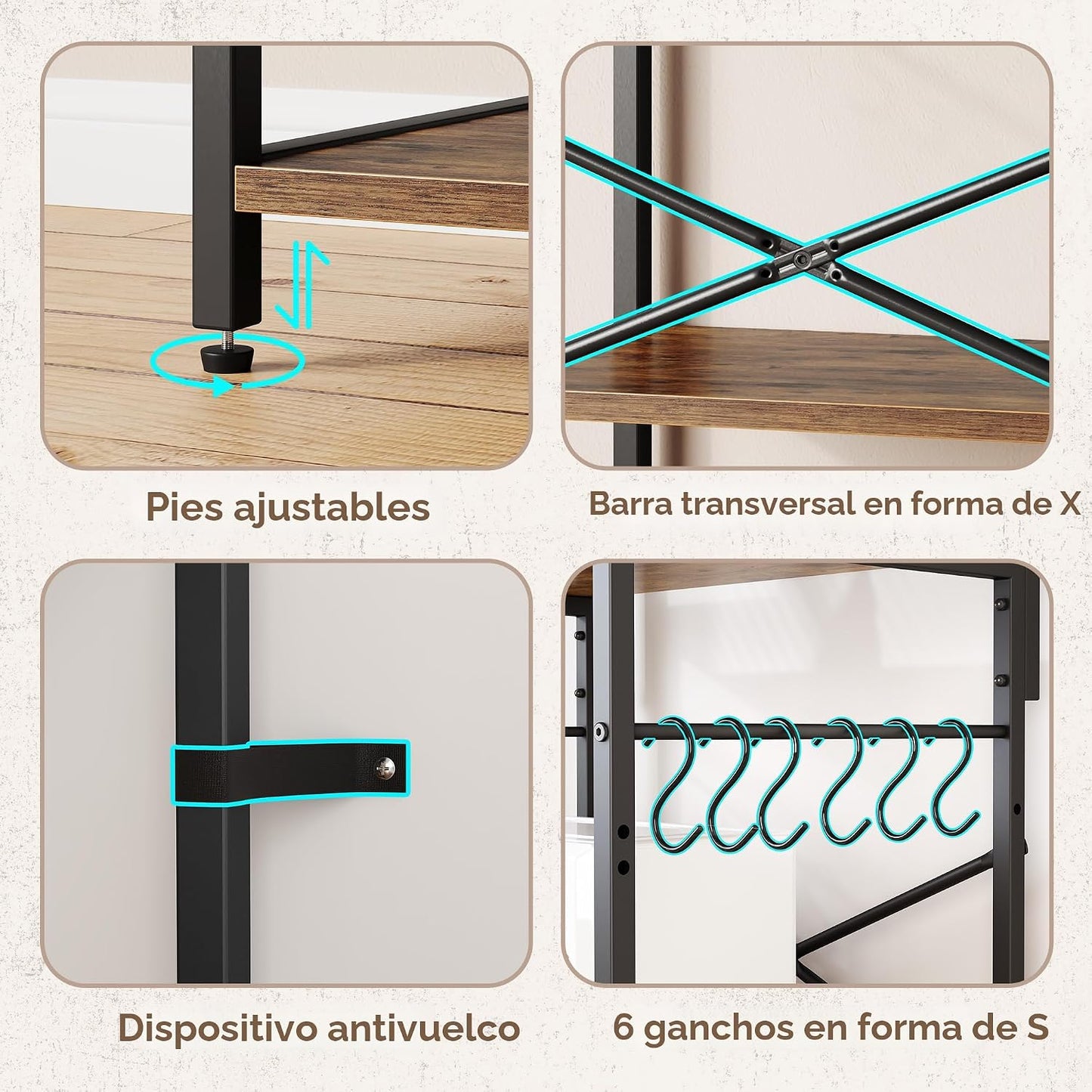 SUPERJARE Estante de panadero de cocina con toma de corriente, mesa...