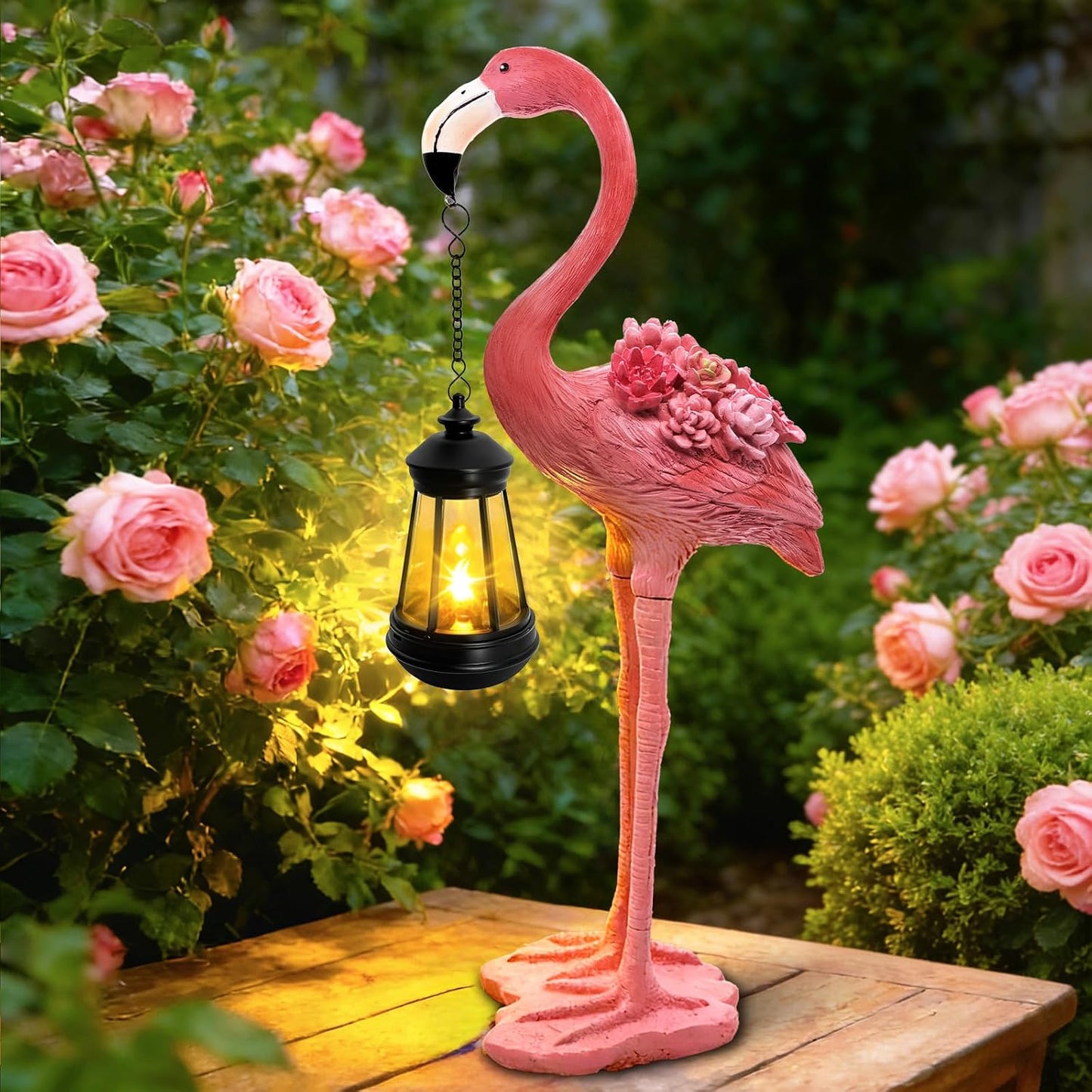 Estatua solar de jardín de flamenco, figura de flamenco de 18.9 pul...