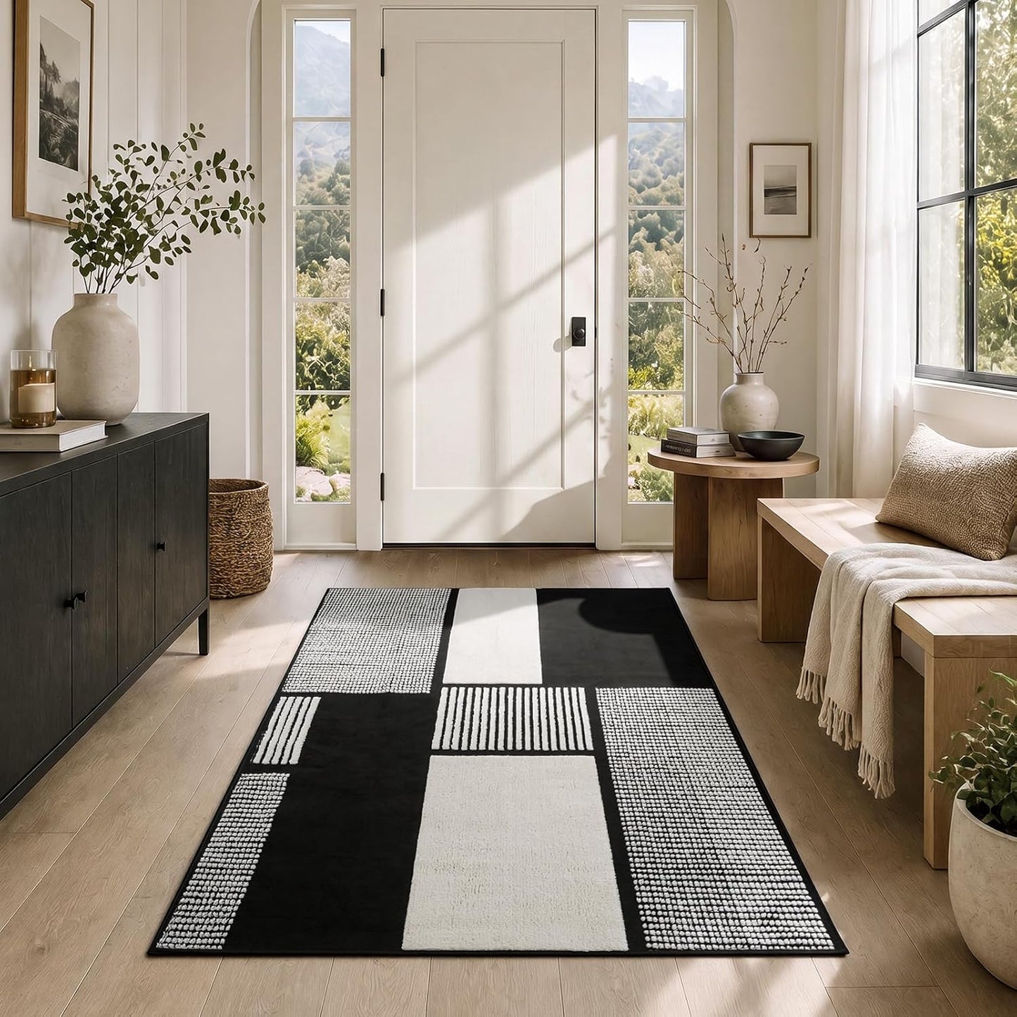 YIHOUSE Alfombra de 4 x 6, color blanco y negro, lavable, antidesli...