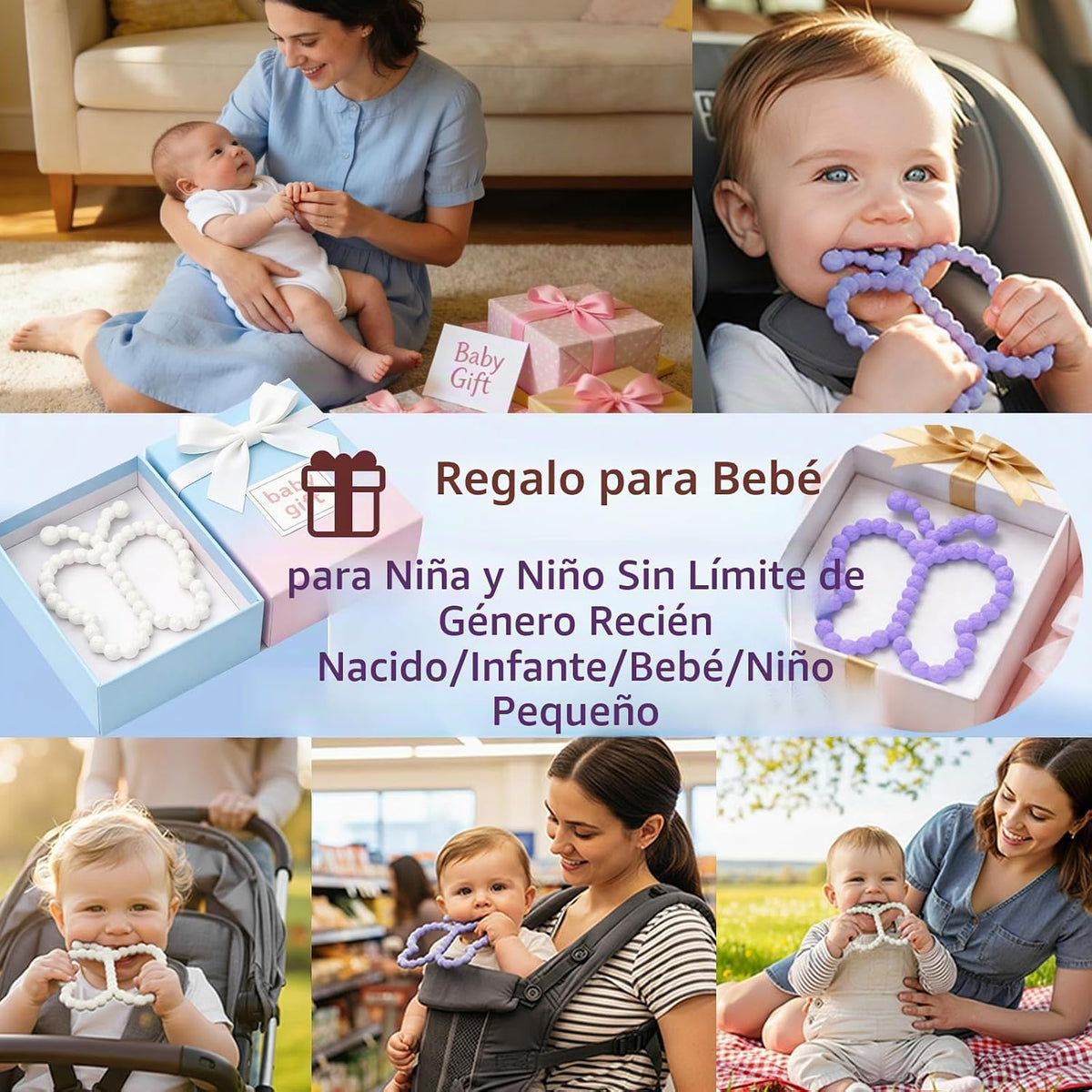 2 piezas de juguetes de dentición para bebés, anillos de dentición...