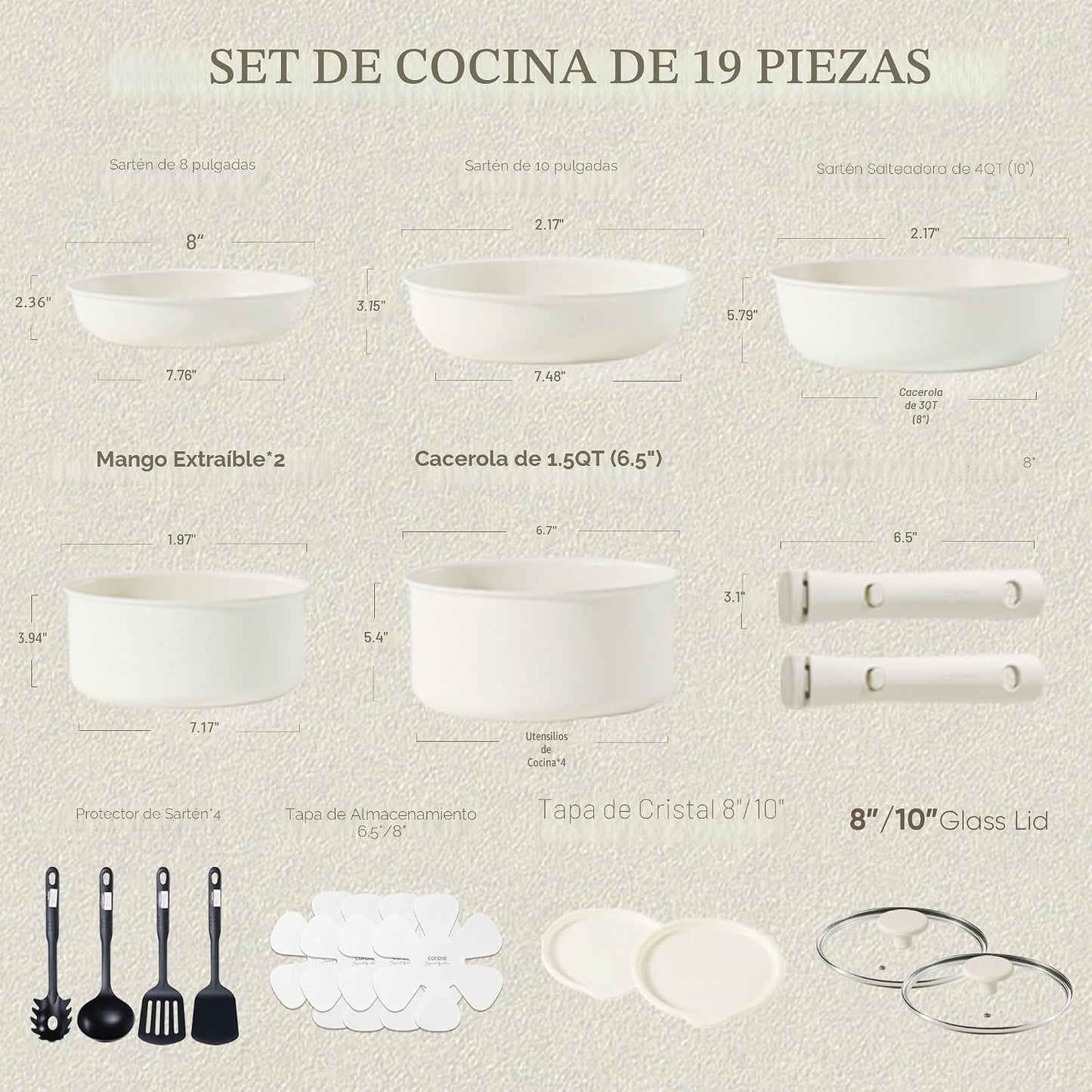 CAROTE Juego 17 de ollas y sartenes, utensilios de cocina antiadher...