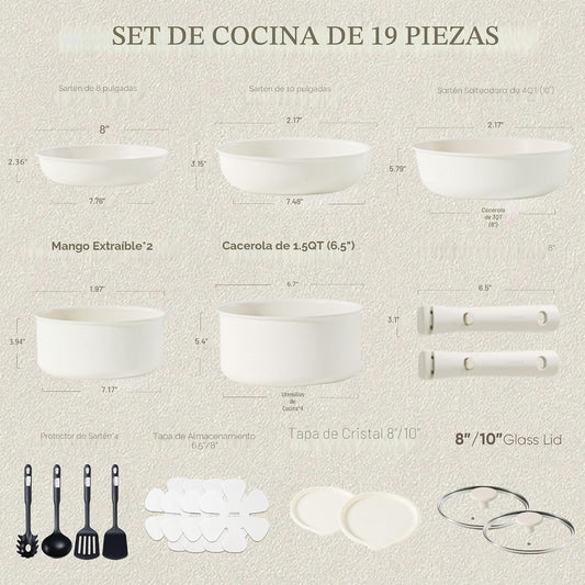 CAROTE Juego 17 de ollas y sartenes, utensilios de cocina antiadher...