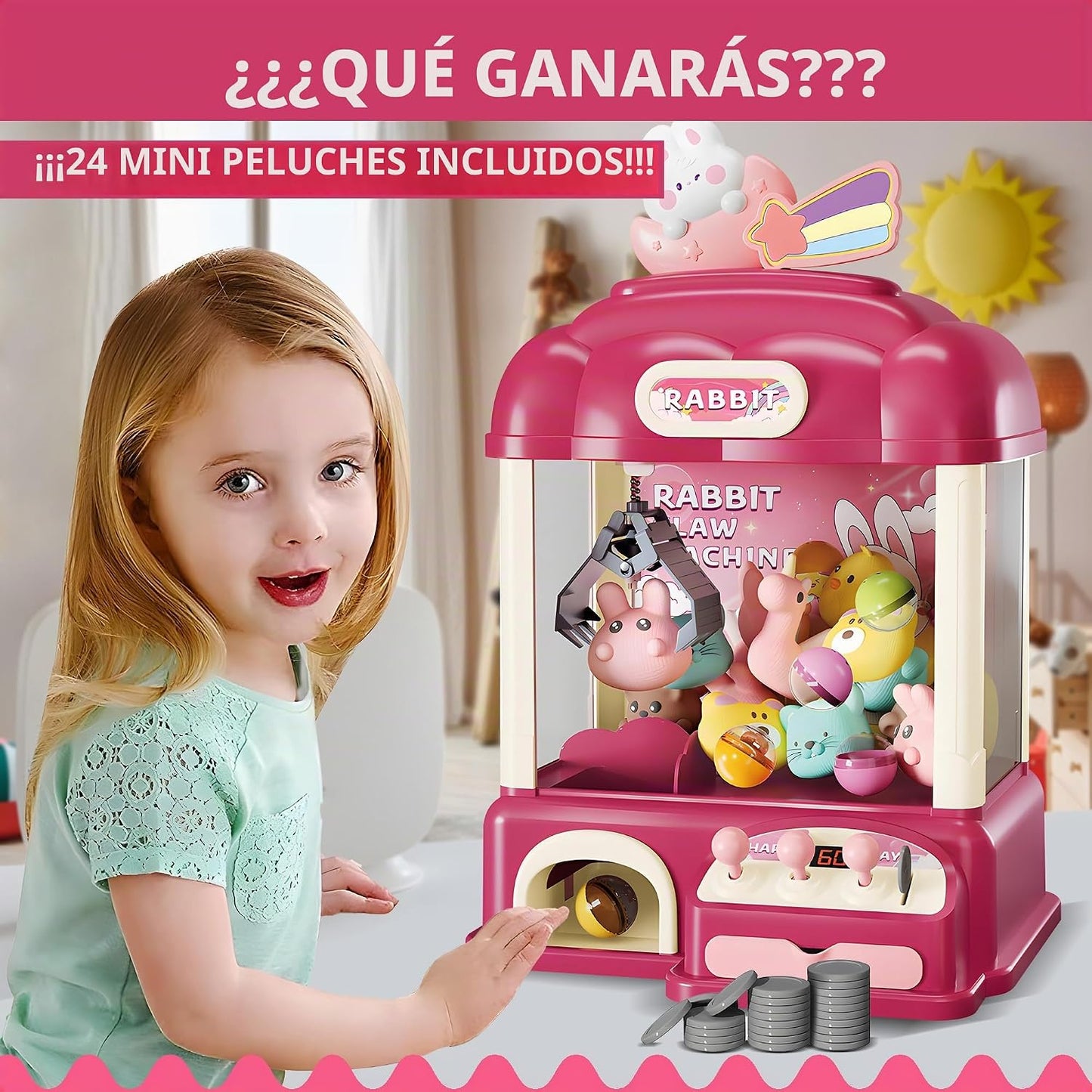 ROHSCE Máquina de garras para niños con juguetes en el interior, lu...