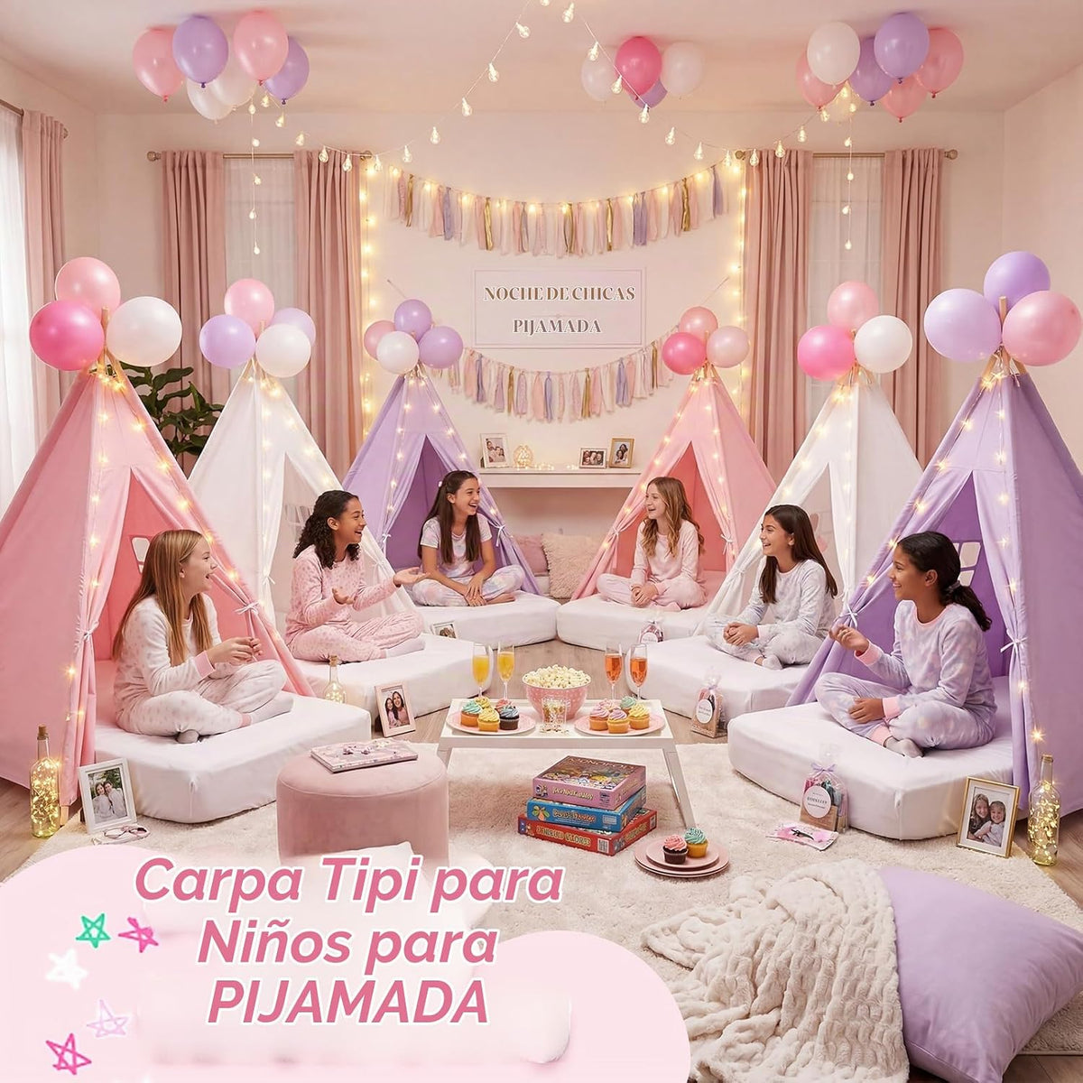 Paquete de 6 Tiendas Teepee para Fiestas de Pijamas para Niños a Gr...