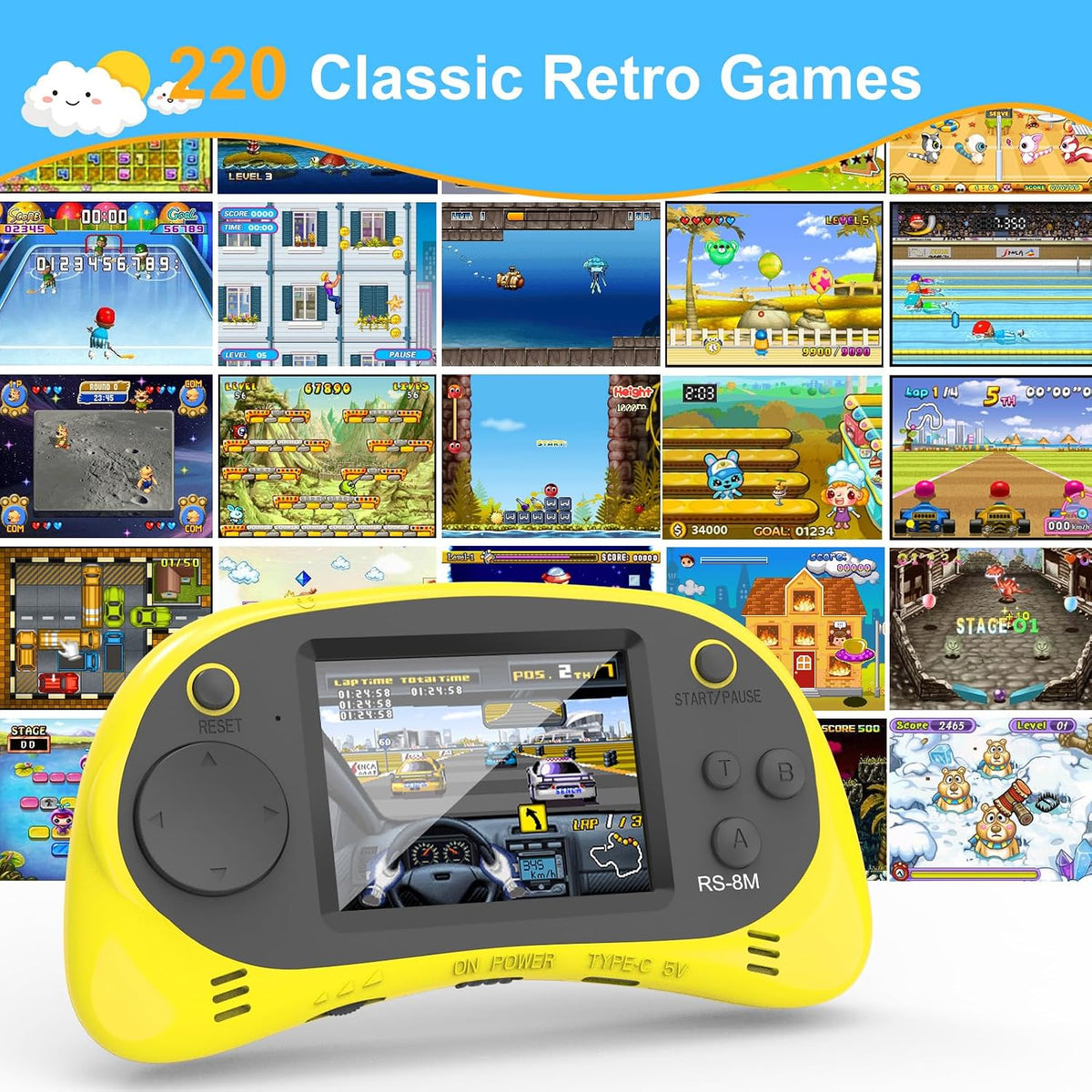 EASEGMER Reproductor de juegos de mano para niños, 220 juegos integ...