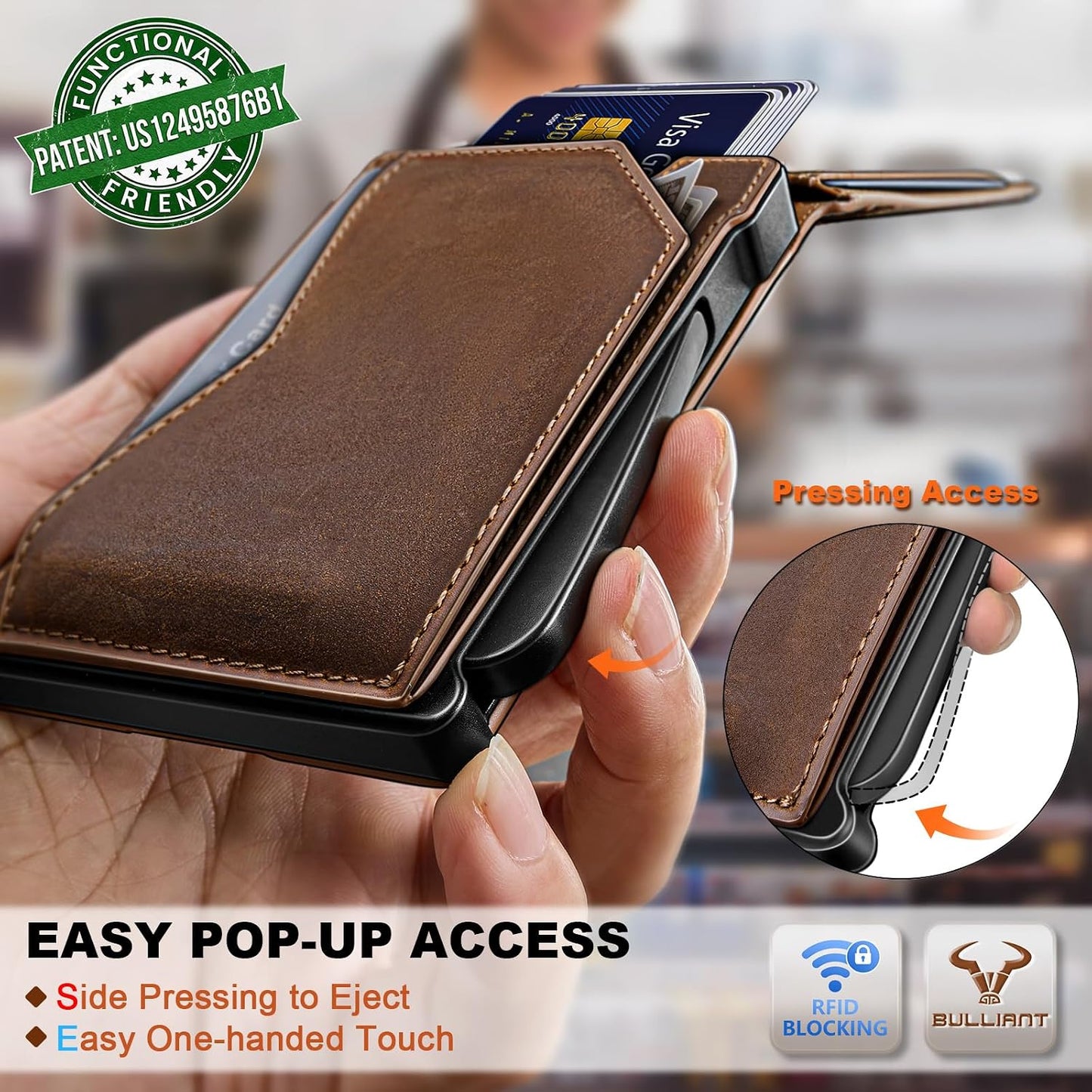 BULLIANT Cartera delgada de grano completo para hombre, caja de met...