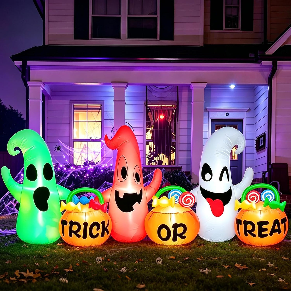3 fantasmas inflables de Halloween de 8 pies de largo con decoració...