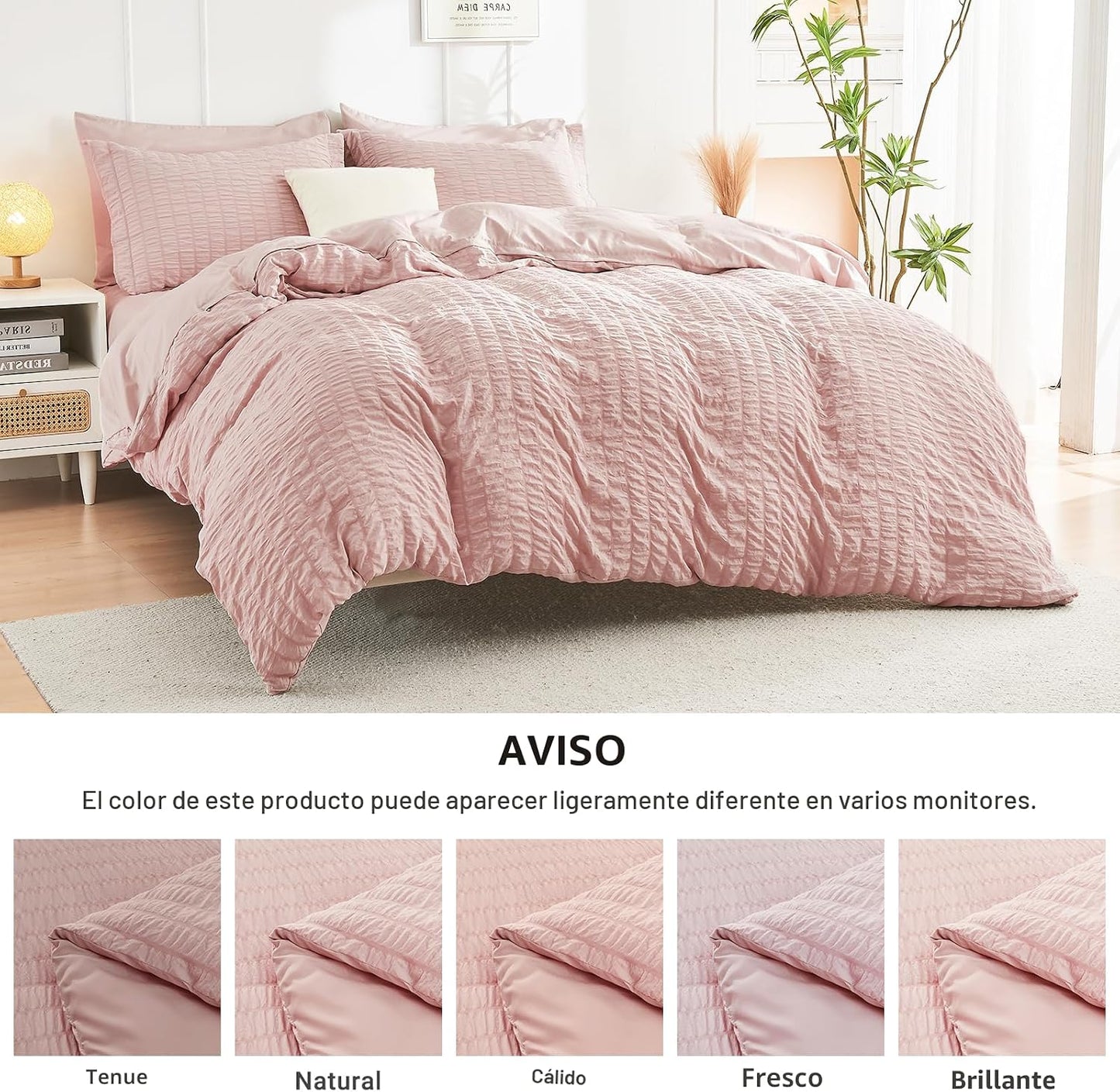 HYMOKEGE - Juego de edredón tamaño queen, color oro rosa, de sirsac...