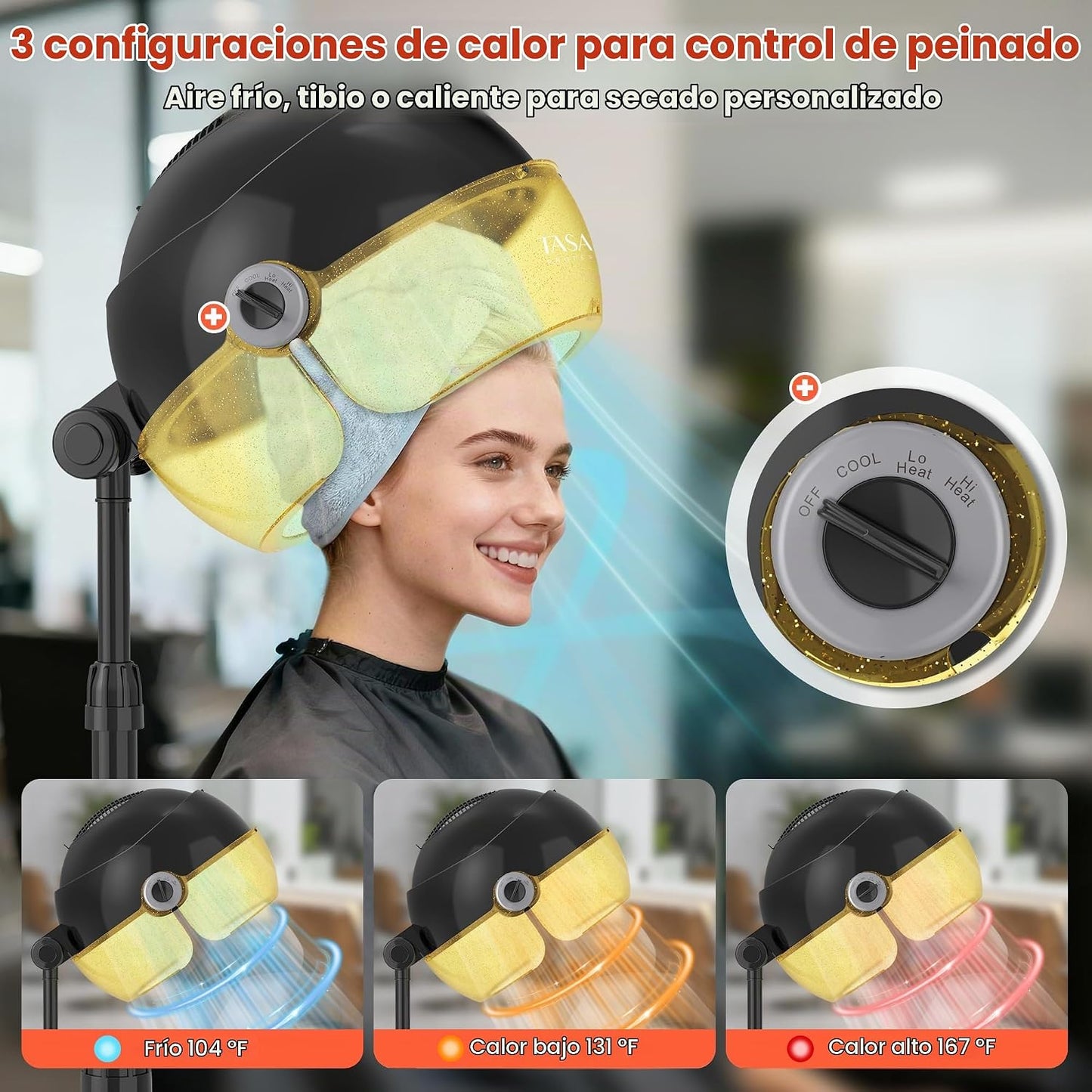 TASALON Secador de pelo portátil dorado con capucha para el hogar,...
