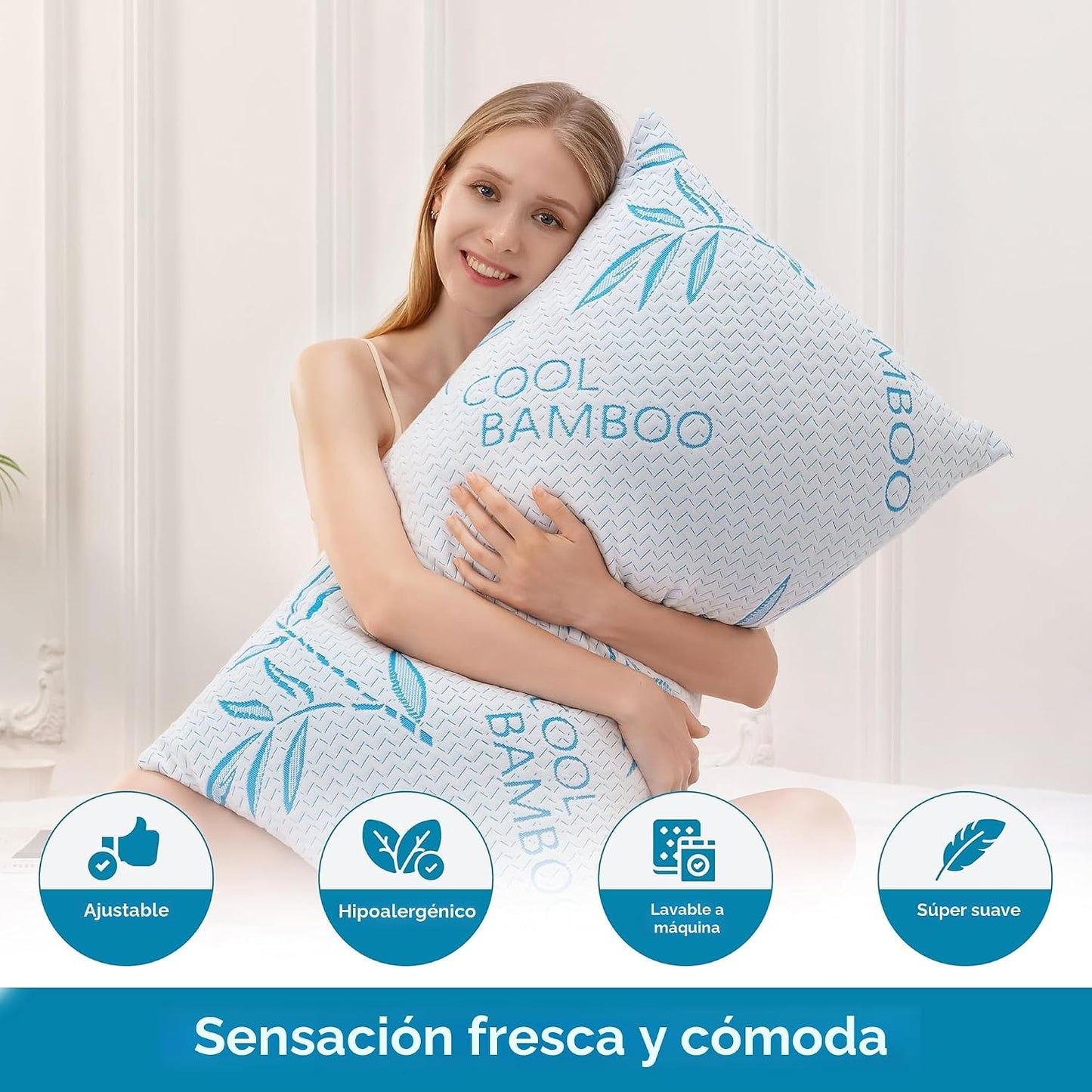 ComfySleep Paquete de 2 almohadas de rayón hechas de bambú para dor...