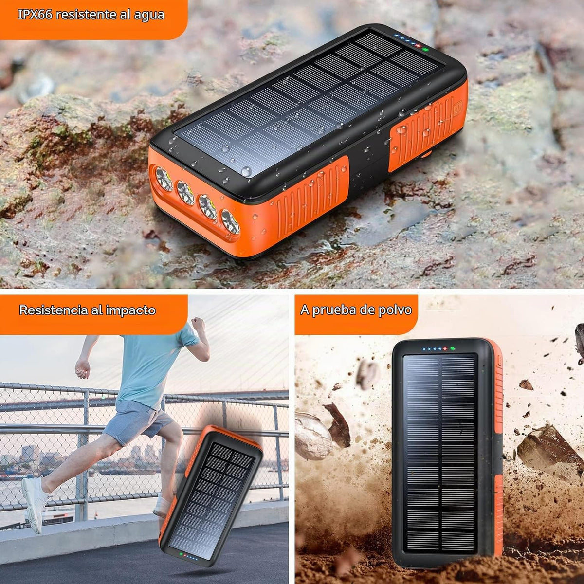 boogostore Cargador solar de 27000 mAh, cargador portátil con 4 sal...